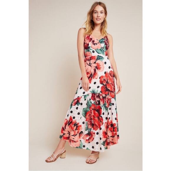NWT Farm Rio x Anthropologie Riviera Eyelet Maxi Dress Floral Womens Size 6 - Picture 1 of 10
